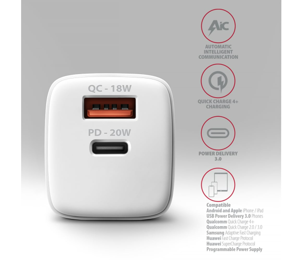 Axagon ACU-PQ20W, 20W, 2x port, PD3.0/PPS/QC4+/AFC/Apple - 1353456 - zdjęcie 7